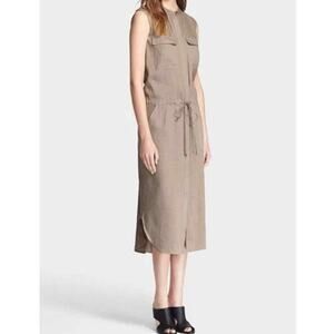 Vince Women's Linen Blend Cargo Shift Midi Dress Medium Sandbar Beige